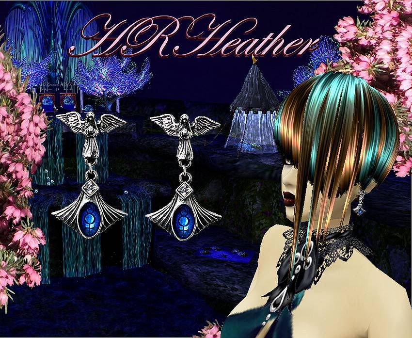 HRHeather's imvu Gothic vampire angel style silver and blue sapphire birth stone earrings