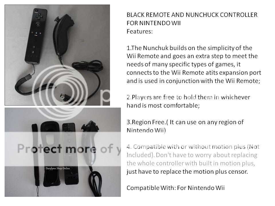   Wii Black Nunchuck and Remote Controller + Case Set For WII New  